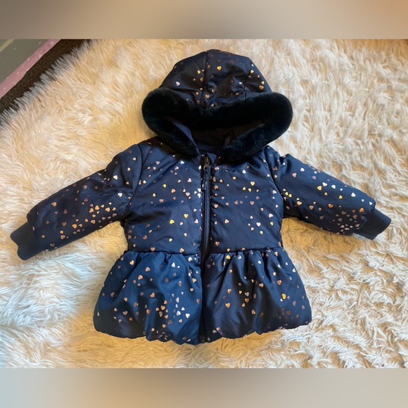 Rothschild Jackets & Coats Rothschild Baby Toddler Girl 8m Navy Blue Metallic Heart Puffer